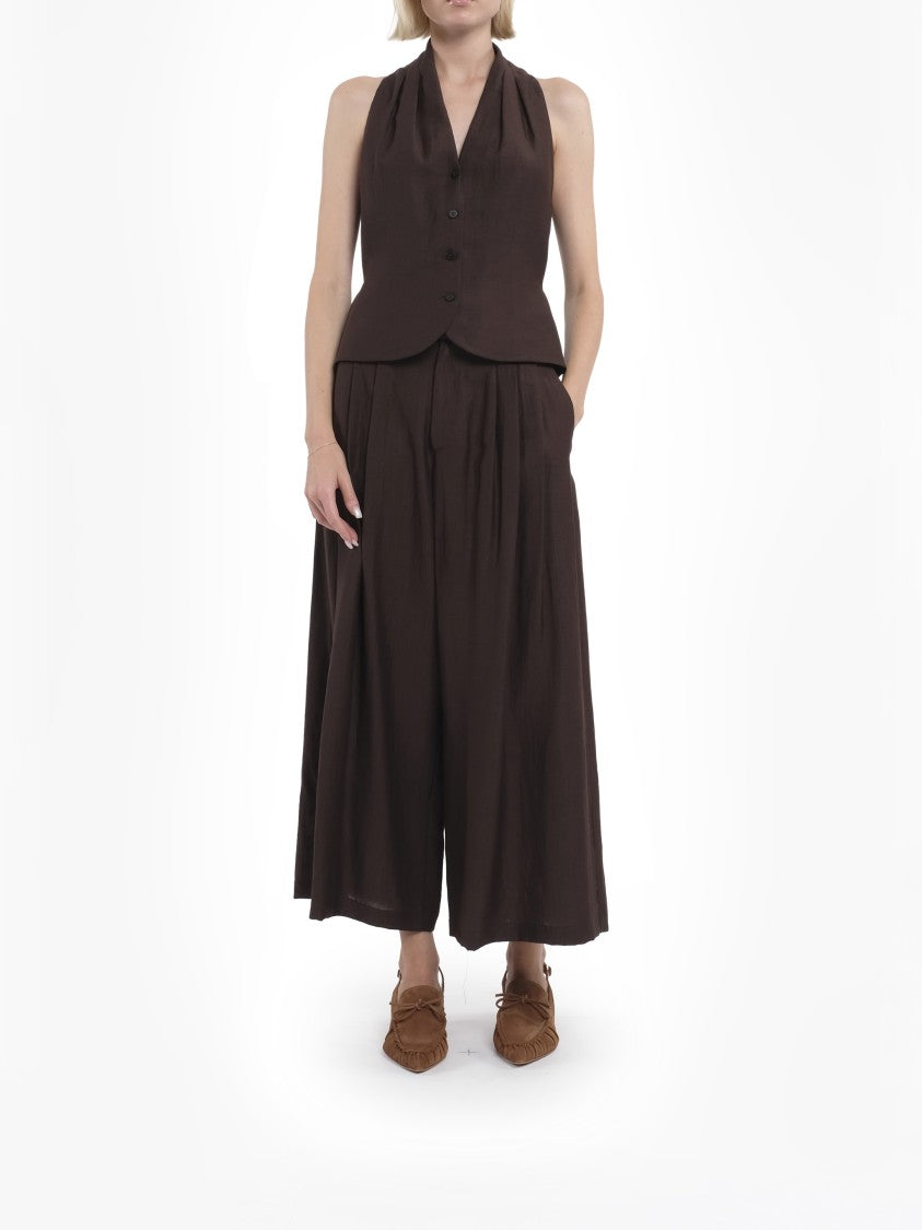 Tela Brown Pantagonna Cookie Wide-Leg Cropped Pants