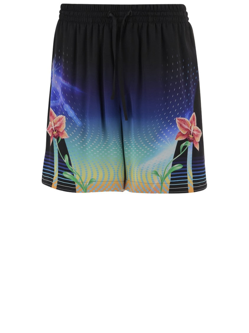 Casablanca Silk Shorts With All-Over Graphic Print And Adjustable Waist