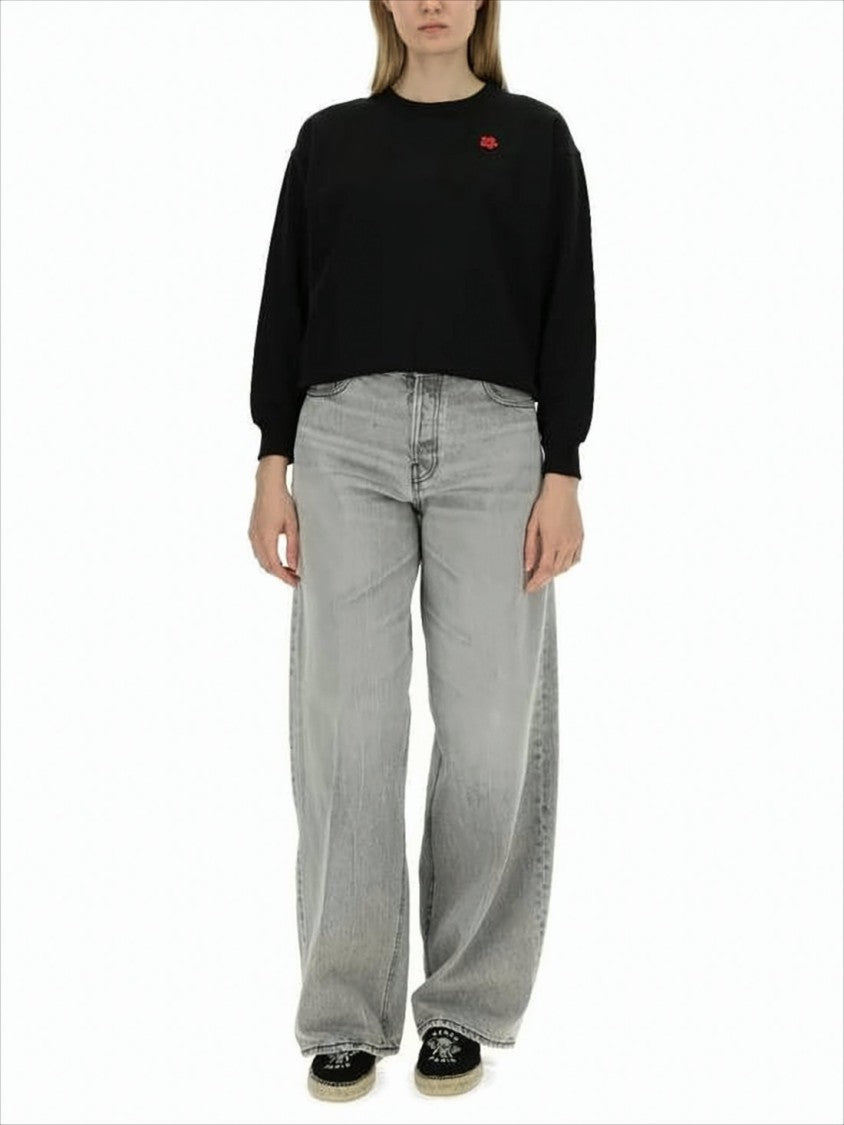 Kenzo Long-Sleeve Cropped Sweatshirt With Ribbed Cuffs And Embroidered Logo