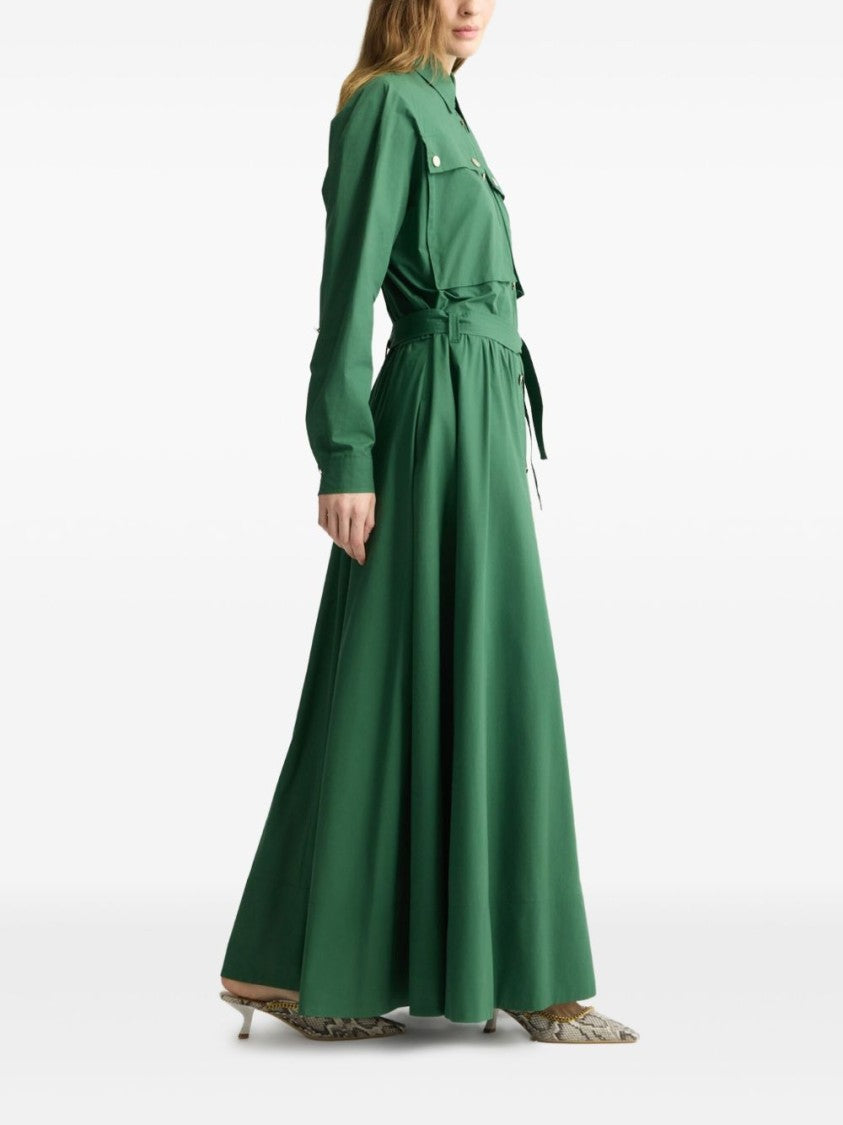 Liu Jo Long Green Cotton Dress With Button-Down Front