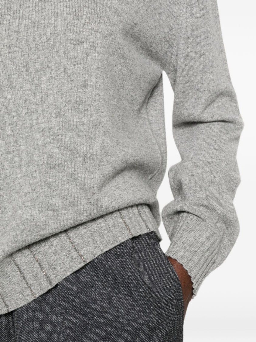 Fabiana Filippi Grey Heathered Knit Ribbed Sweater
