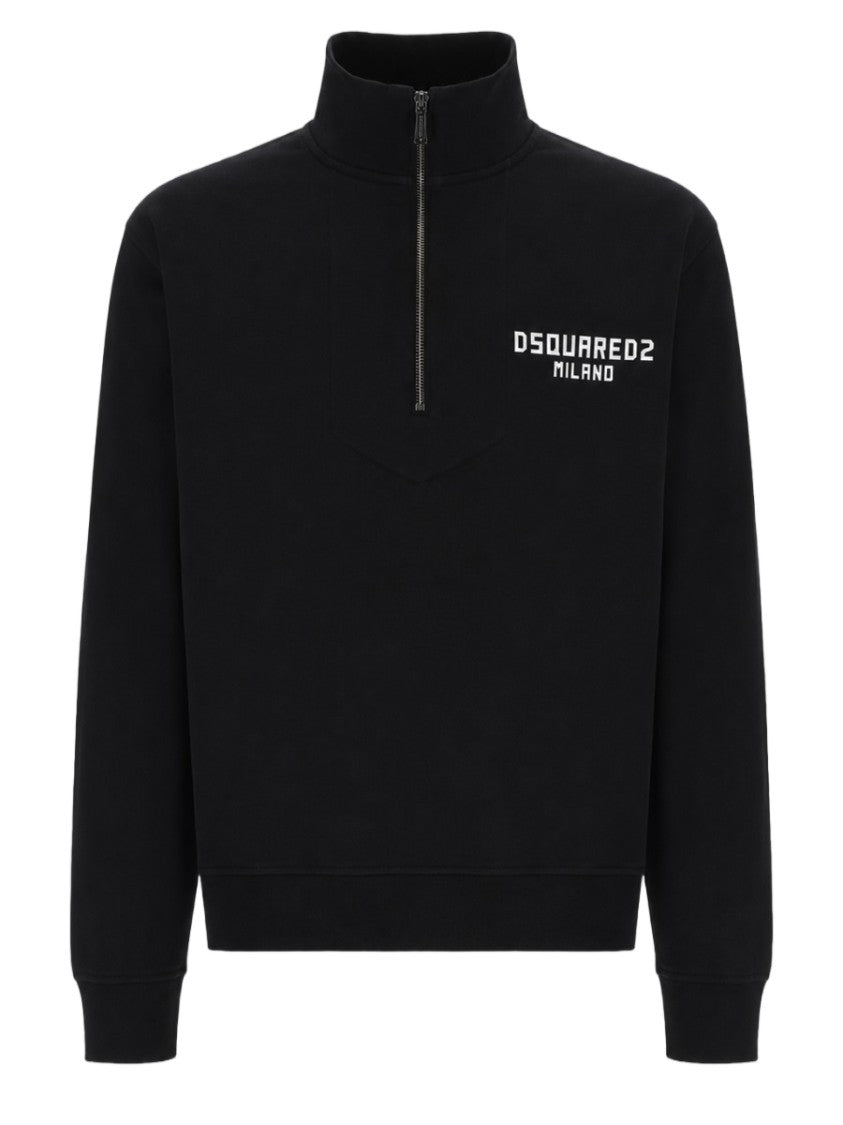 Dsquared2 Cropped High-Collar Zip Cotton Sweatshirt