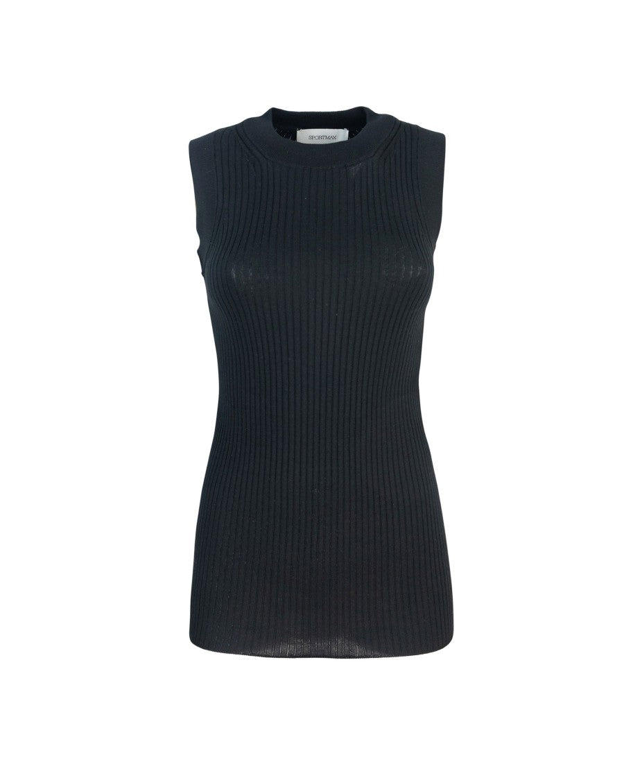 Sportmax Black Ribbed Cotton Tank Top