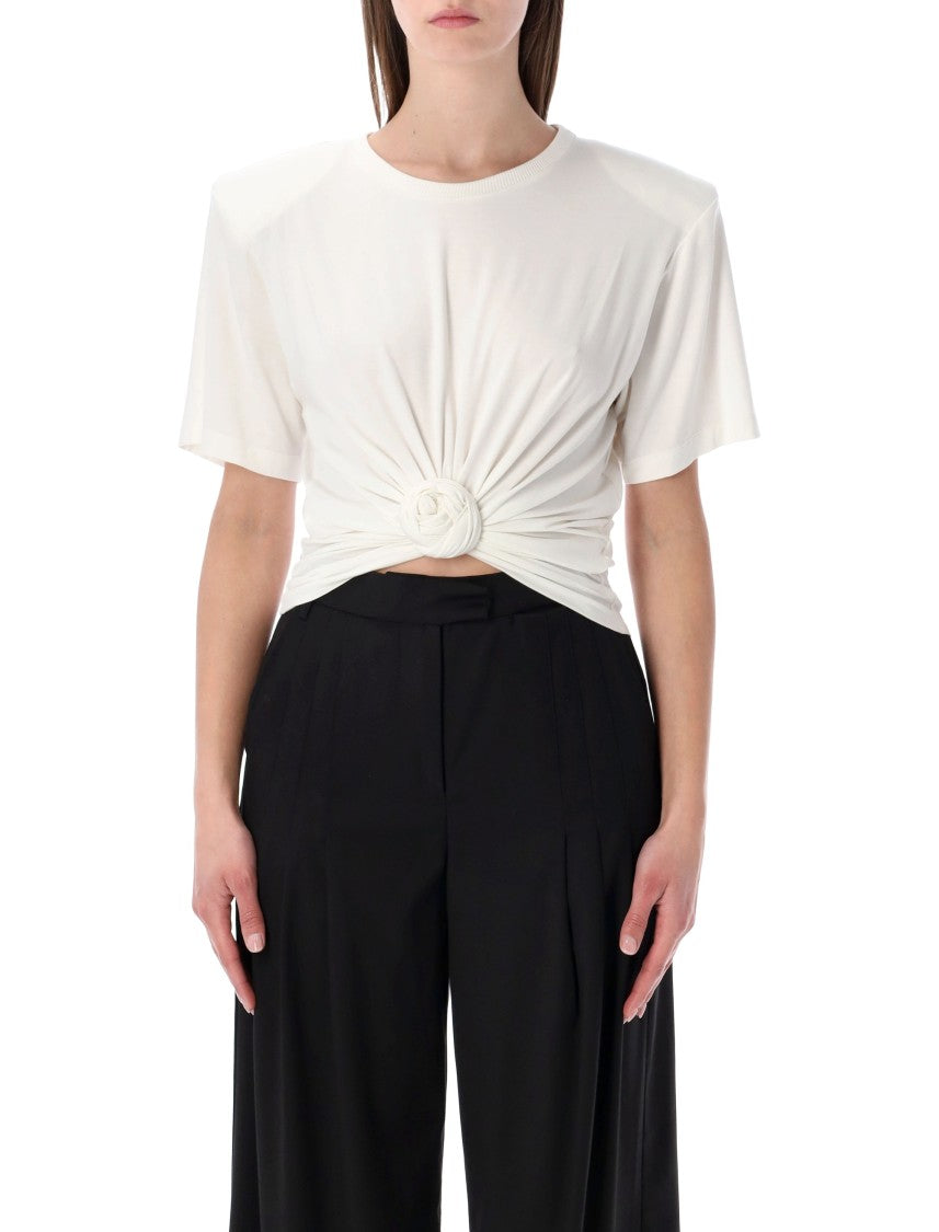 Magda Butrym Front Knot Detail T-Shirt With Ribbed Crew Neckline