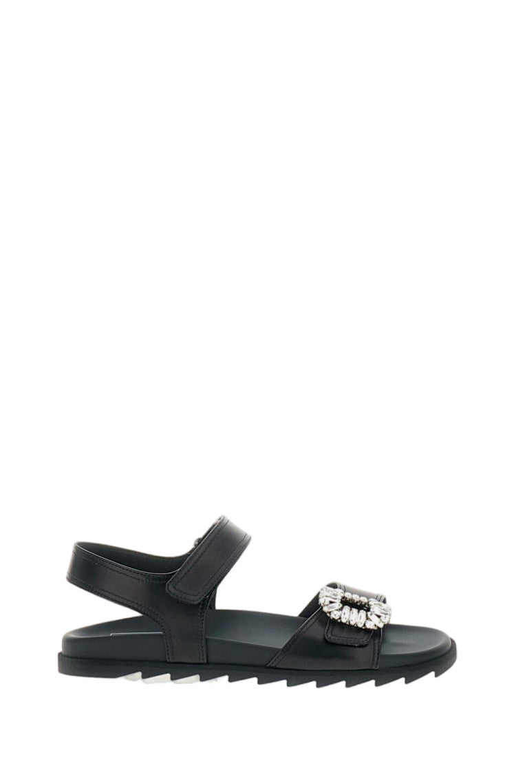 Roger Vivier Black Sandals With Crystal Embellishment And Ankle Strap