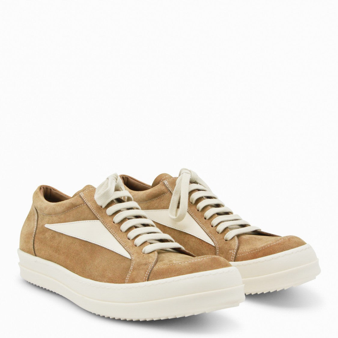 Rick Owens Low-Top Suede Sneakers With Triangular Leather Detail