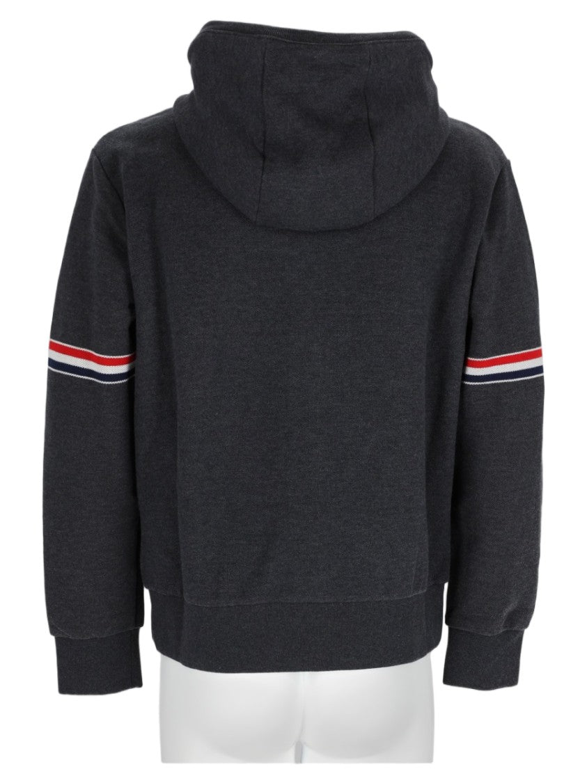 Thom Browne Grey Zip-Up Hooded Striped Cotton Sweatshirt