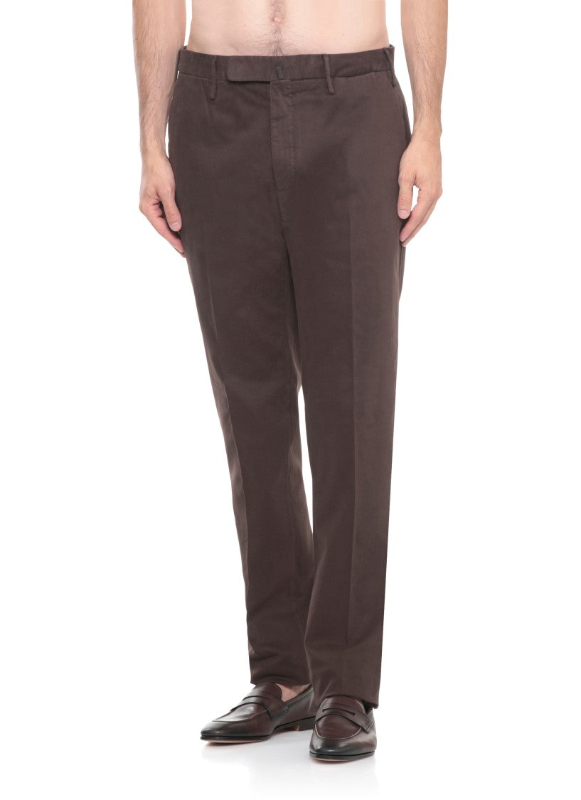 Incotex Straight-Leg Brown Cotton Pants With Classic Detailing