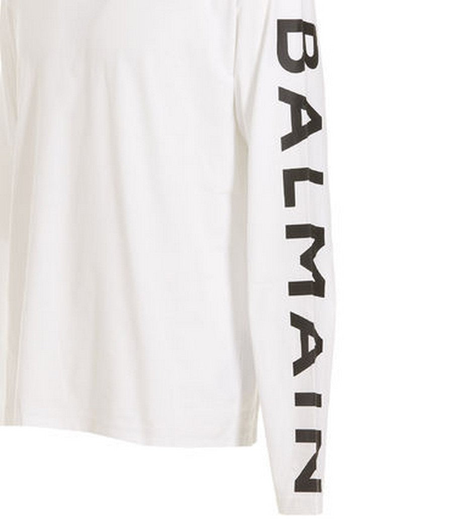 Balmain White Cotton Printed Long-Sleeve T-Shirt