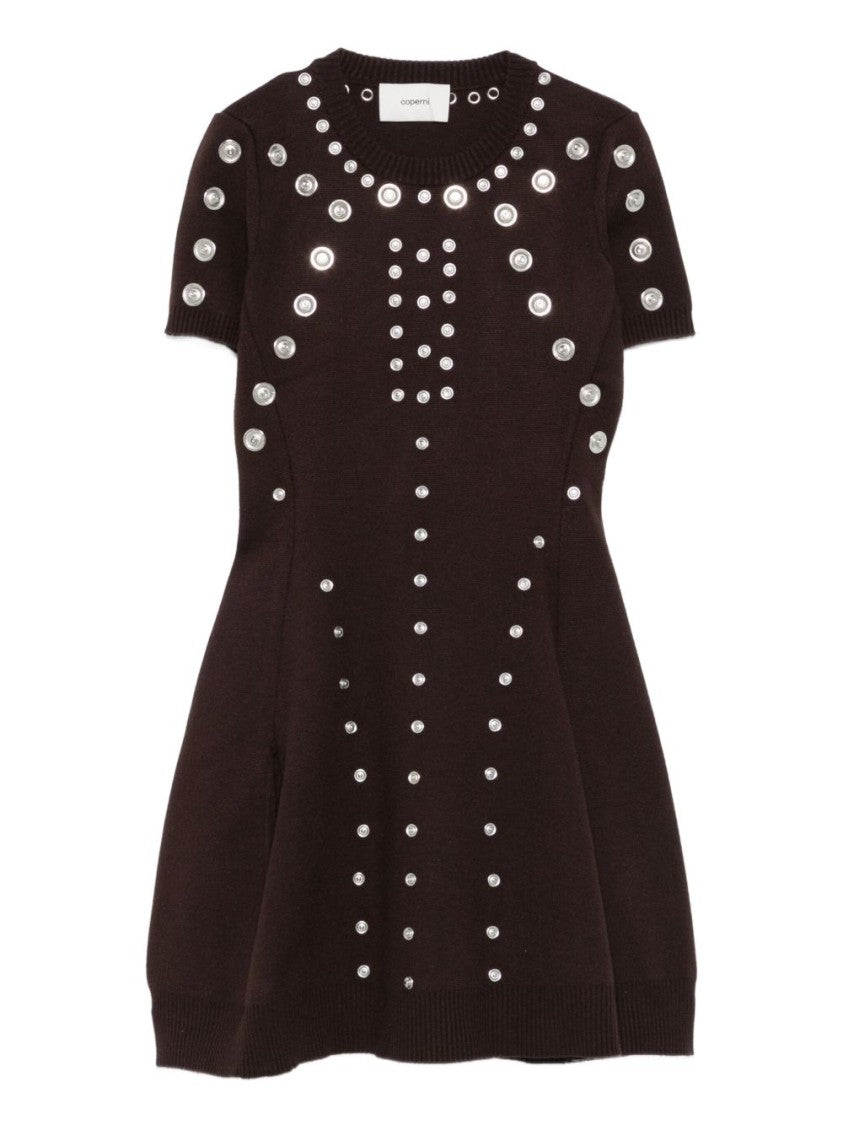 Coperni Fitted Brown Mini Dress With Embellished Details