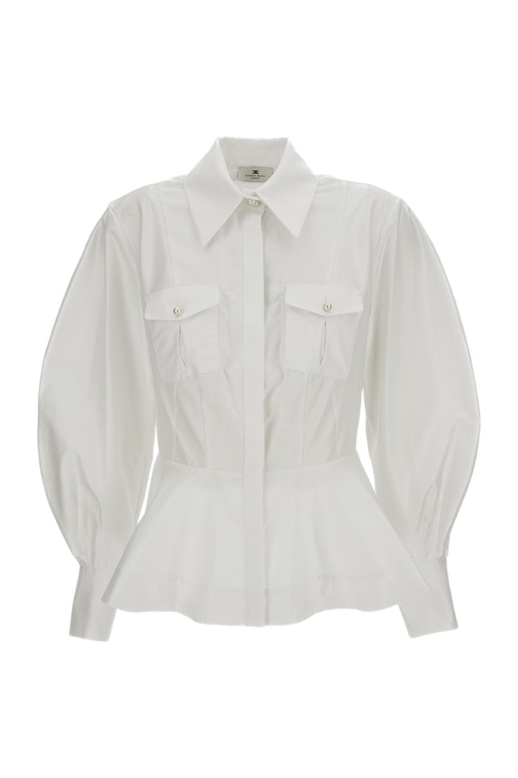 Elisabetta Franchi White Flounce Peplum Cotton Poplin Shirt