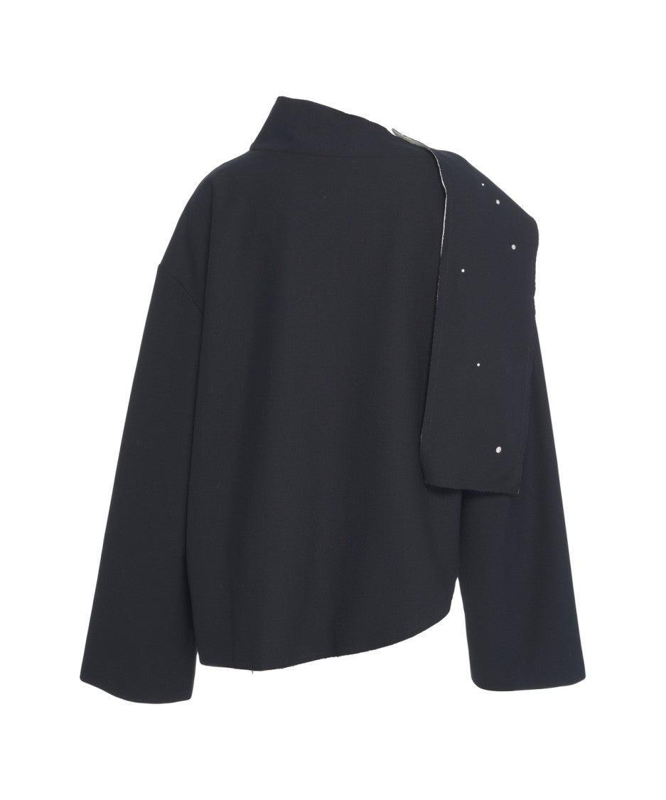 Viktoria Chan Asymmetrical Black Jacket With Rhinestone Embellishments