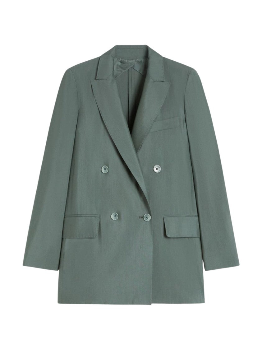 Max Mara Sage Green Pointed Lapels Linen Blazer