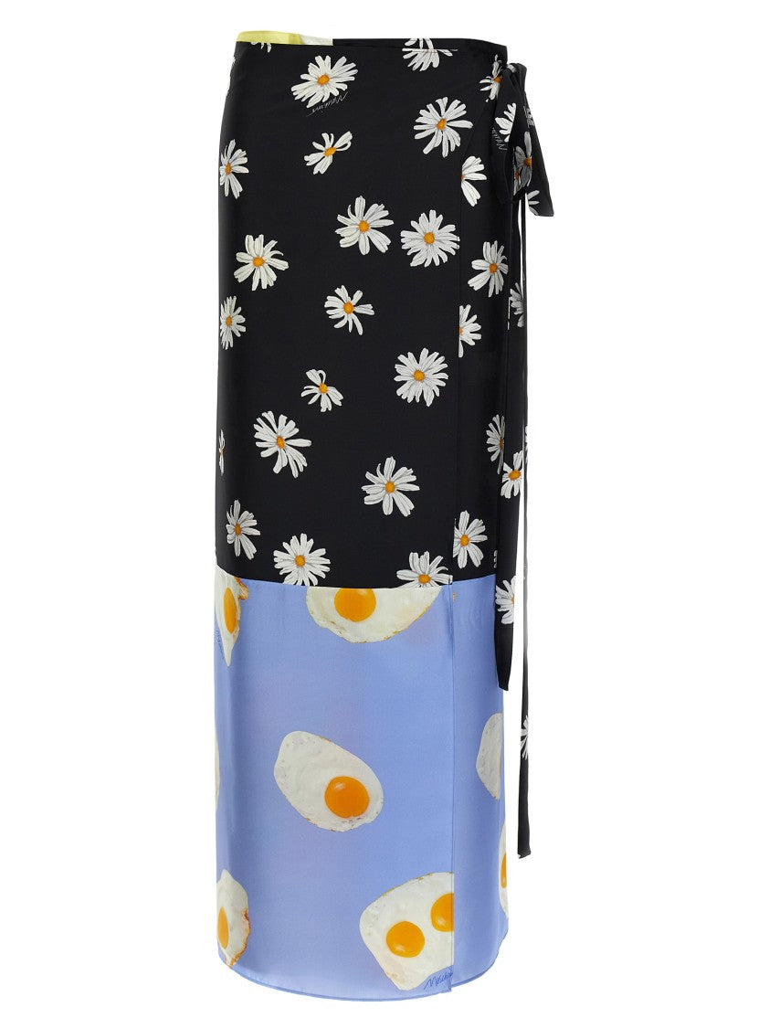 Moschino Silk Wallet Skirt With Floral Print And Knot Closure