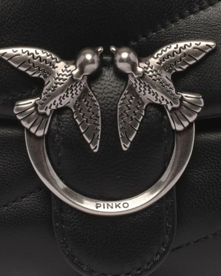 Pinko Small Baby Love Bag Puff Crossbody Bag In Black/Old Silver