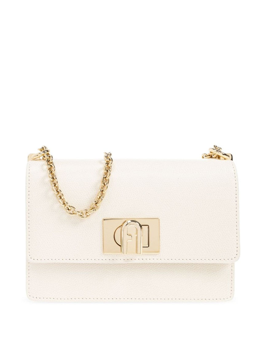 Furla Cream Foldover Top Bag With Twist-Lock Closure