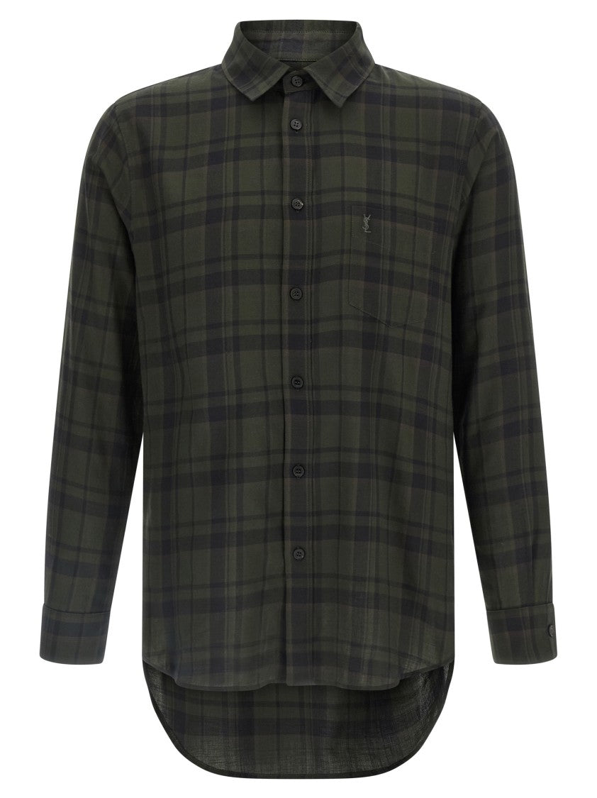 Saint Laurent Checkered Cotton Cassandre Shirt With Tone-On-Tone Embroidery