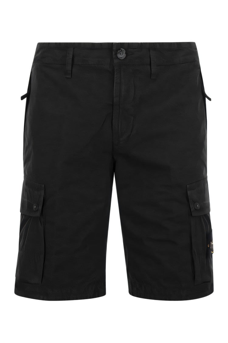 Stone Island Brushed Cotton Canvas Bermuda Shorts With Garment-Dyed Finish