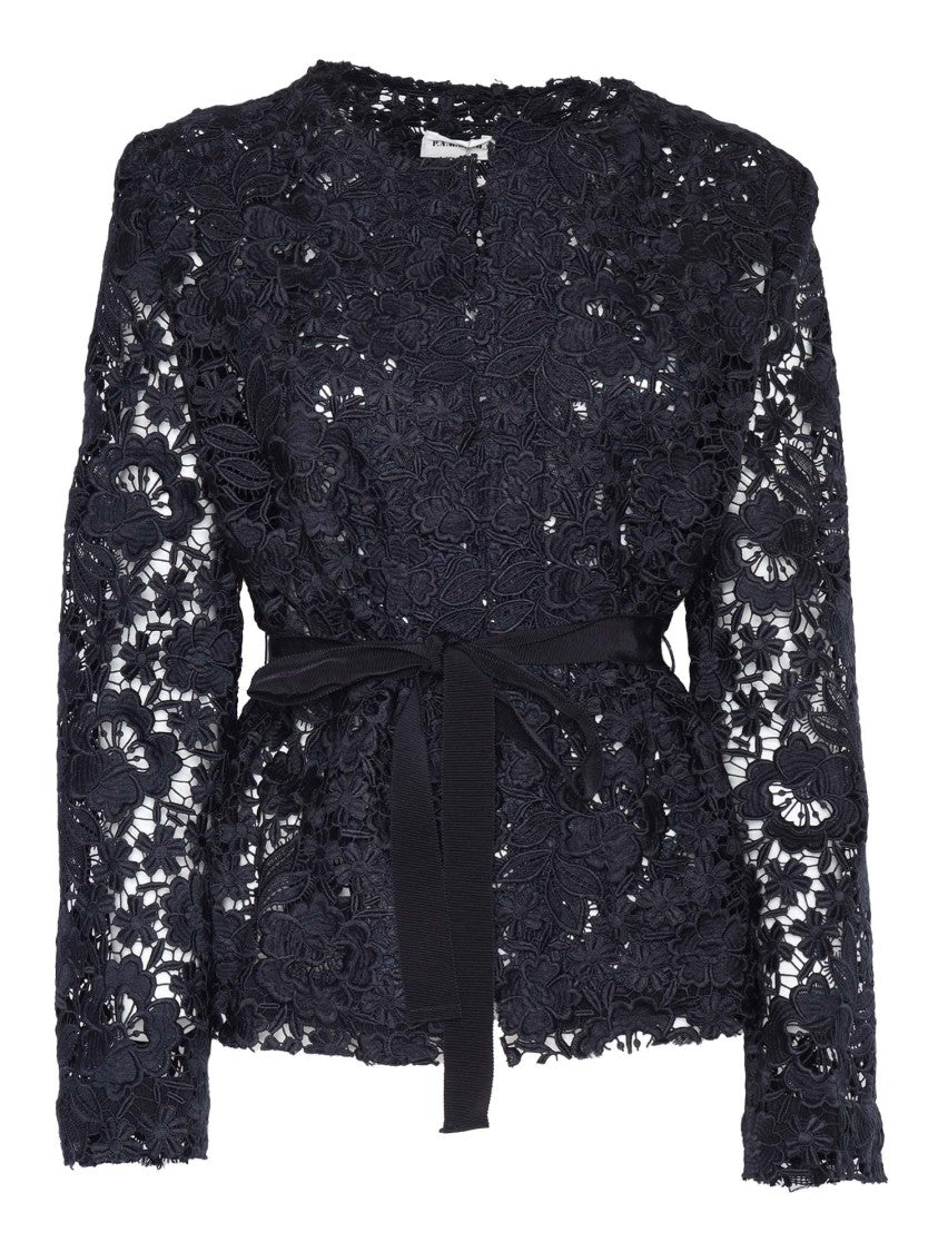 P.A.R.O.S.H. Floral Lace Jacket With Cinched Waist And Belt
