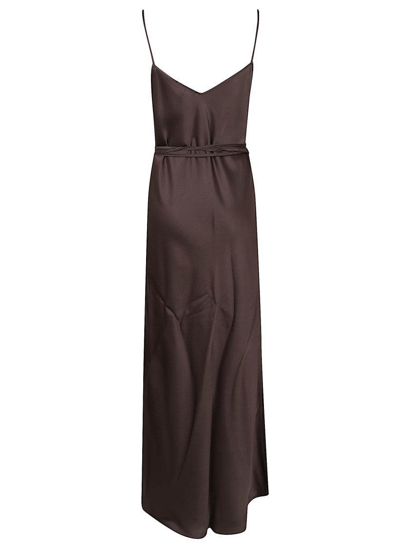 Antonelli Firenze Minimalist Long Silk Blend Dress With Matching Waist Belt