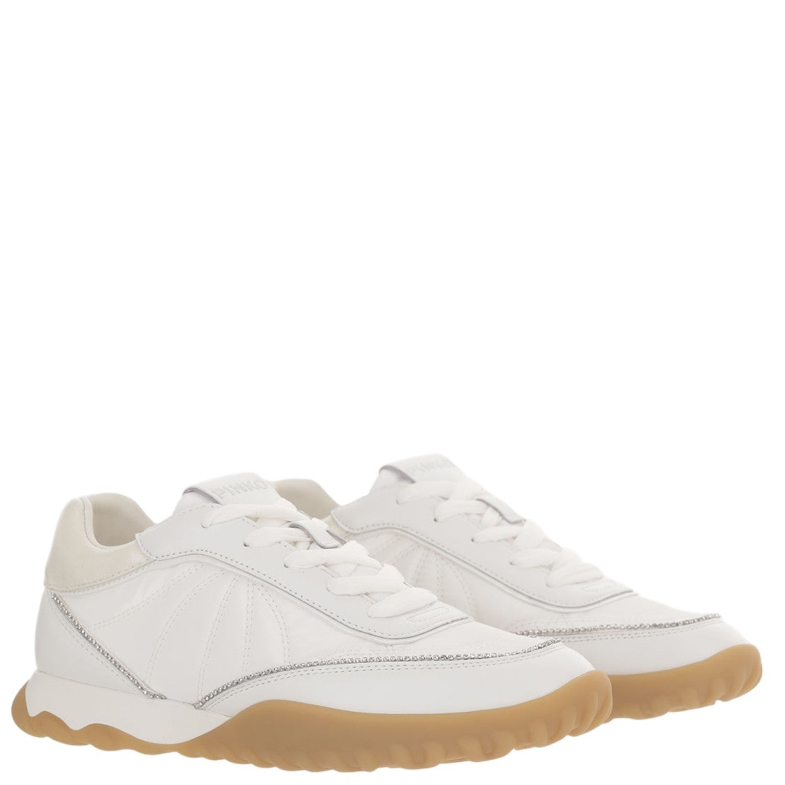 Pinko White Fabric Glitter Panel Sneakers