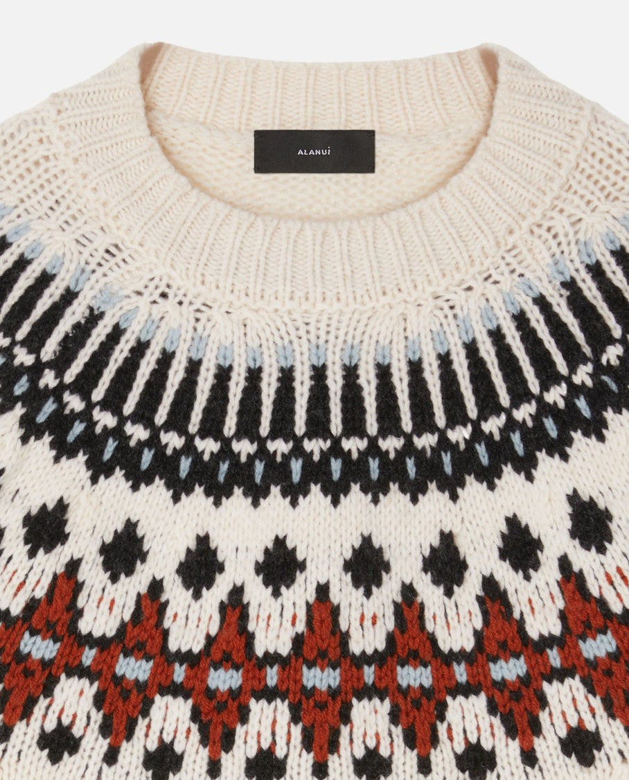 Alanui Wool Crewneck Sweater With Geometric Detail