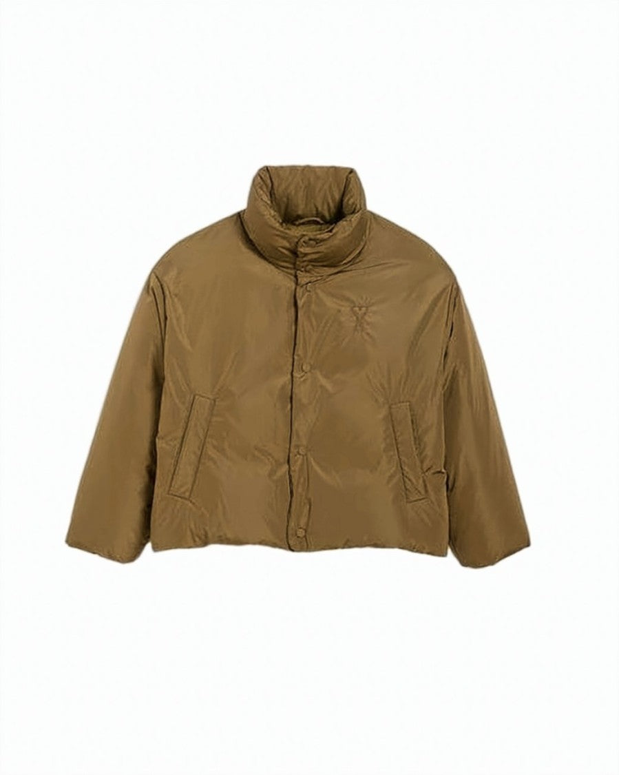 Ami Paris Cropped Puffer Jacket With High Collar