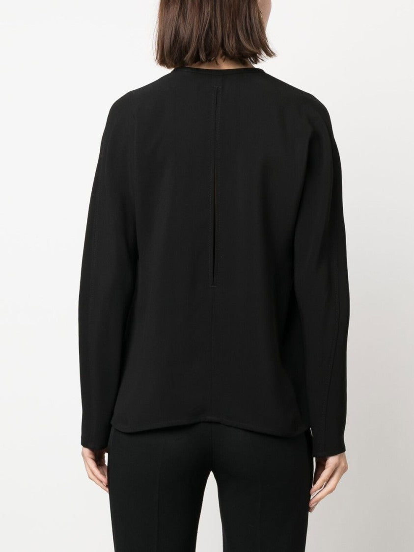 Ferragamo Tie-Neck Black Leather Blouse
