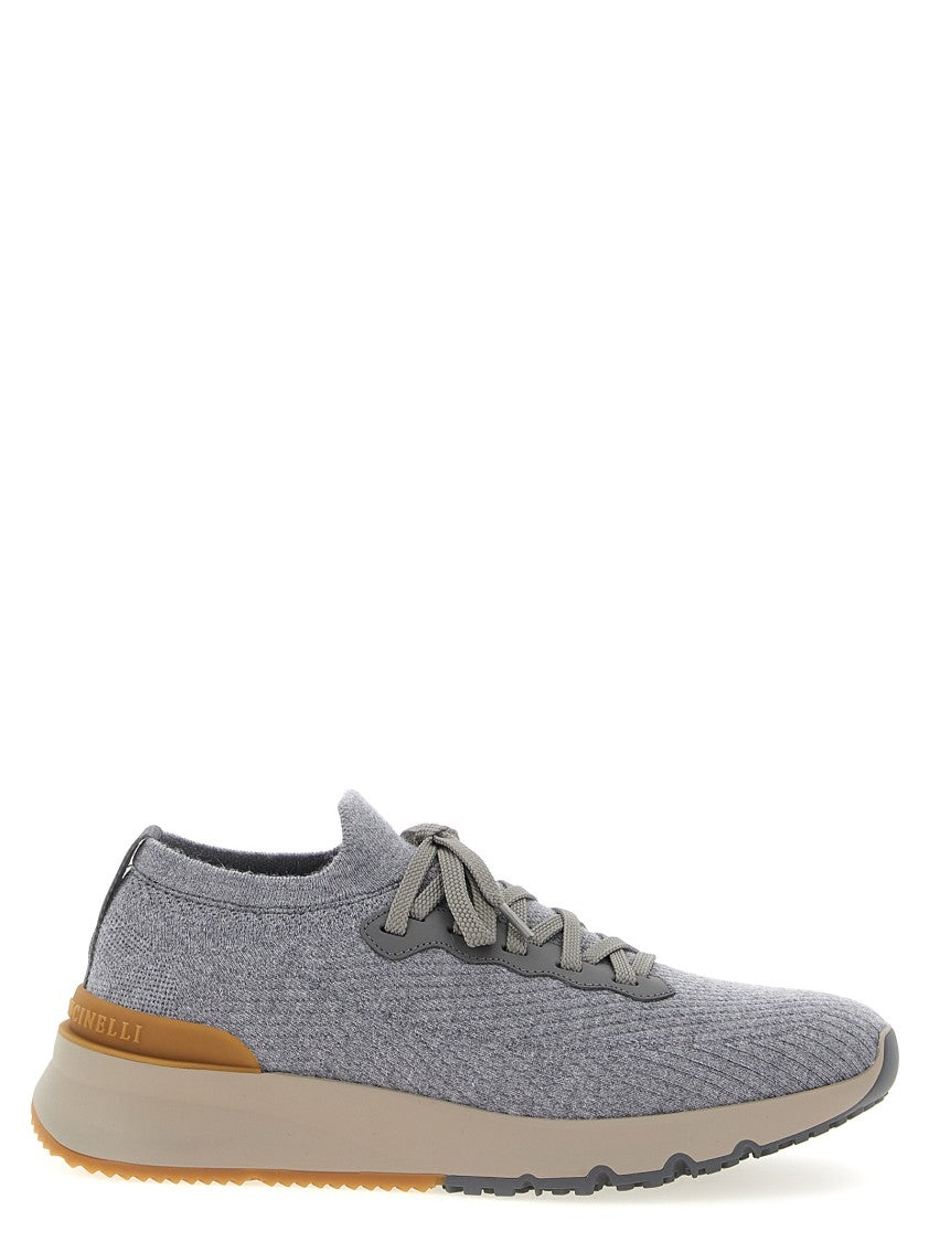 Brunello Cucinelli Low Slip-On Stretch Wool Knit Sneakers With Rubber Sole