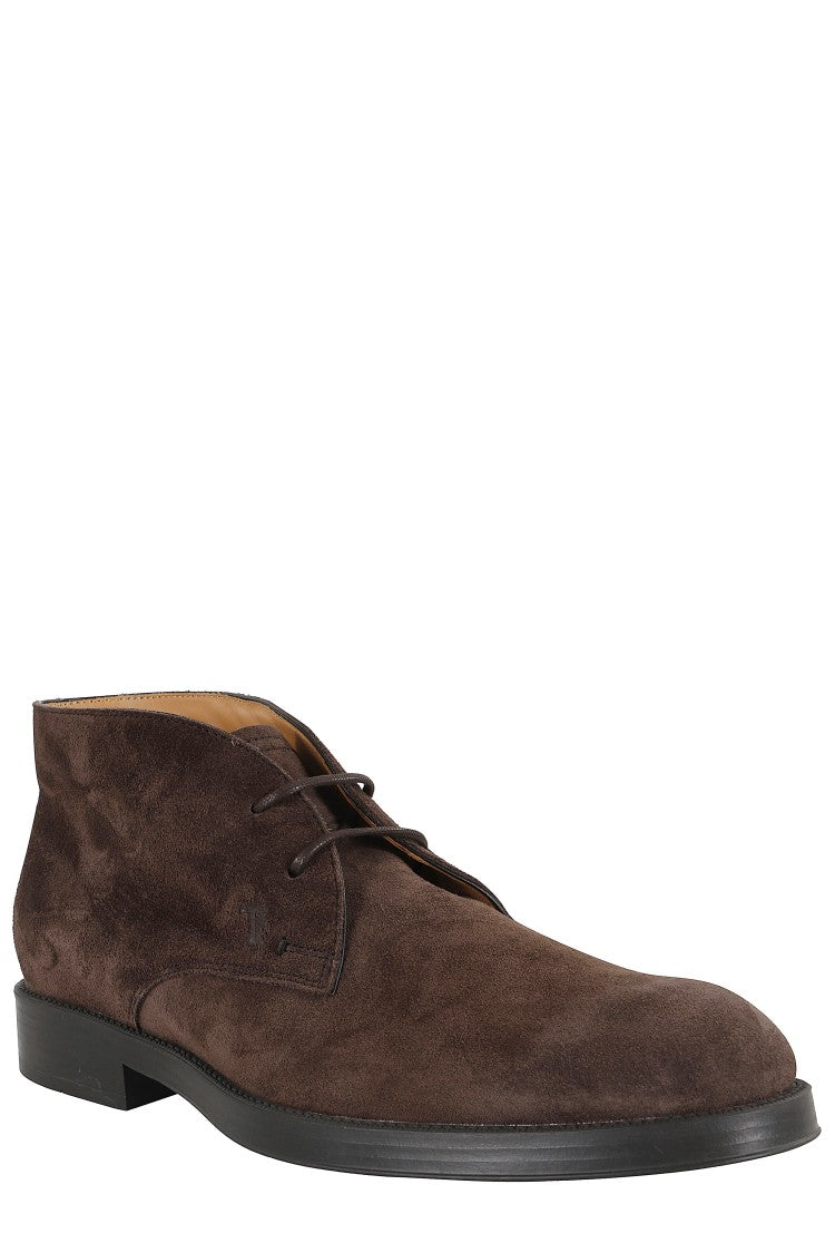 Tod's Suede Ankle Boot With Lace-Up Closure And Rubber Sole
