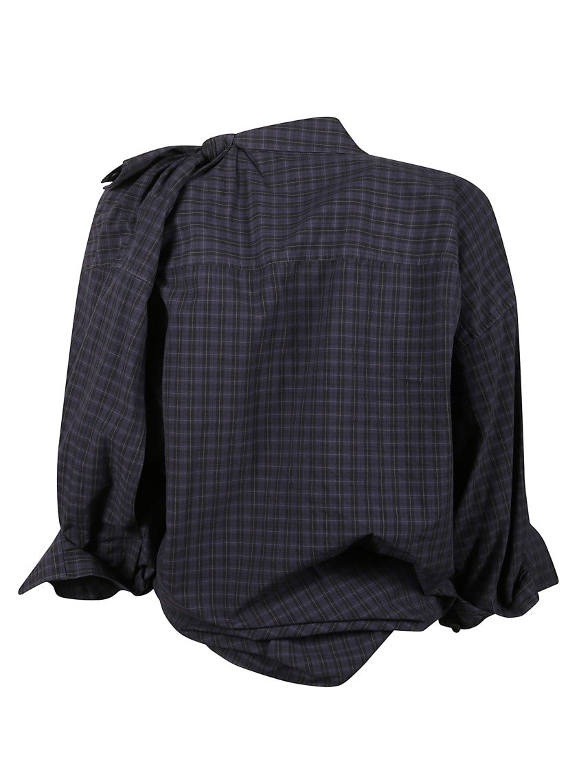 Alexander Wang Cropped Checkered Shirt With Puff Sleeves