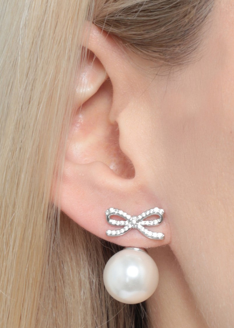 Self-Portrait Crystal-Embellished Bow-Shaped Pearl Earrings