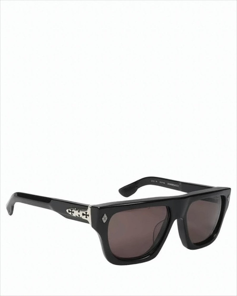 Chrome Hearts Rectangular Black Acetate Sunglasses With Silver Accents