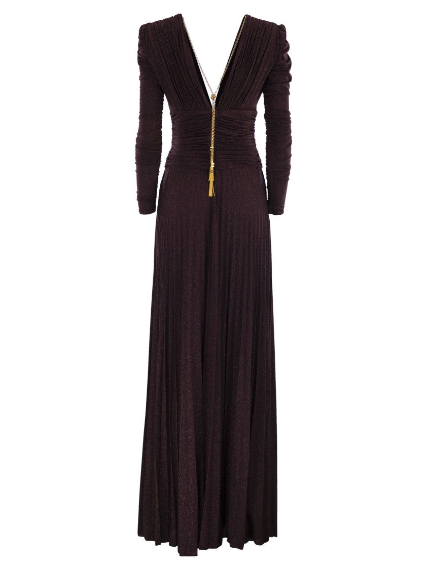 Elisabetta Franchi Red Carpet Dress In Lurex Jersey With Necklace