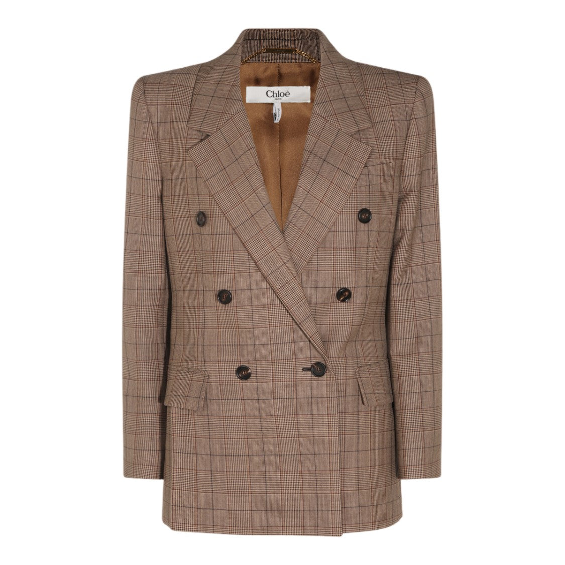 Chloé Double-Breasted Brown Plaid Jacket With Notched Lapels