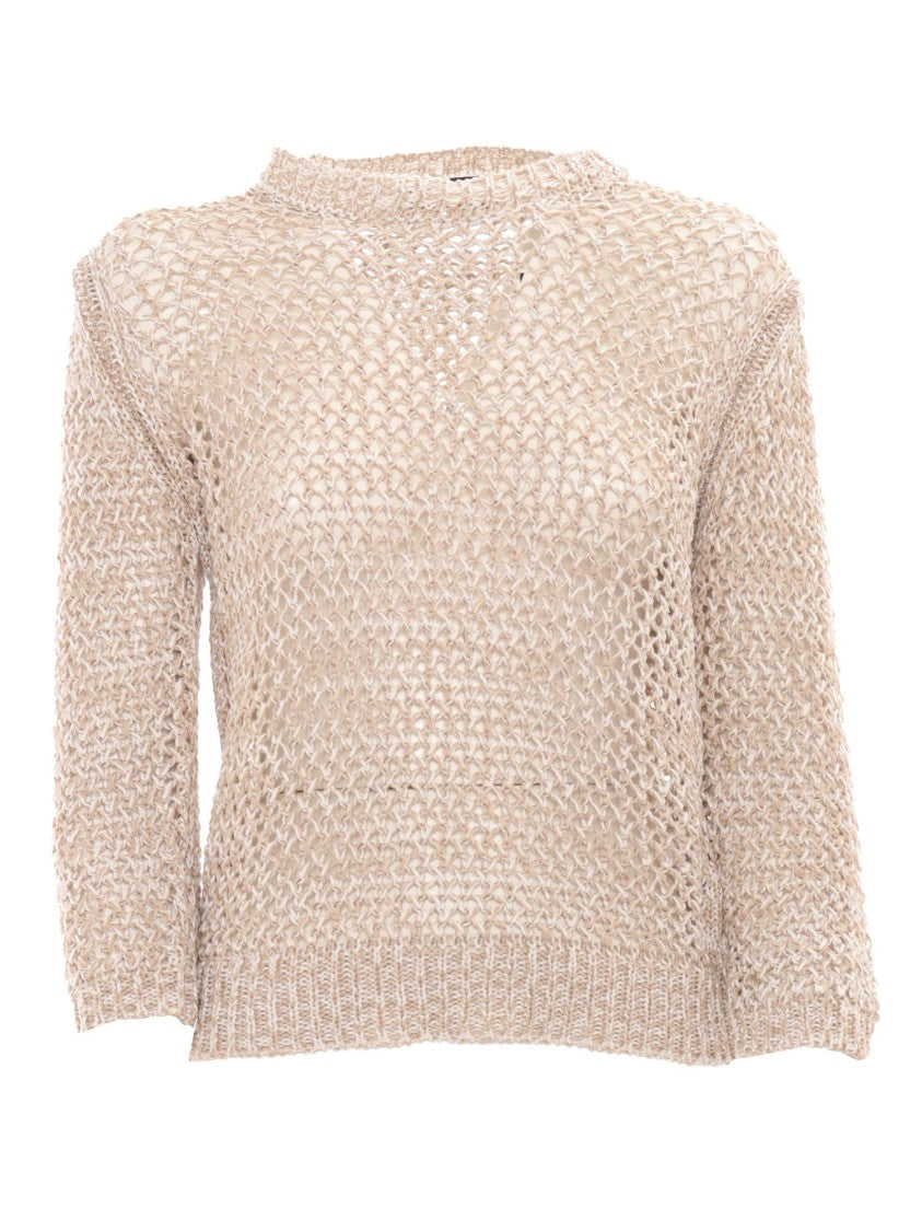 Fabiana Filippi Bicolor Cotton Mesh Short Sleeve Sweater