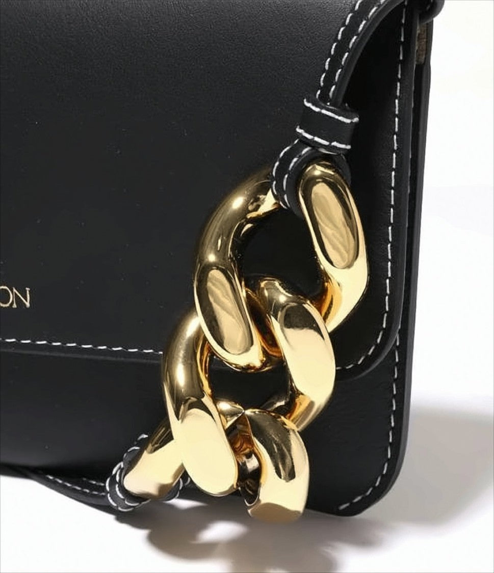 J. W. Anderson Rectangular Black Crossbody Bag With Gold Chain Detail