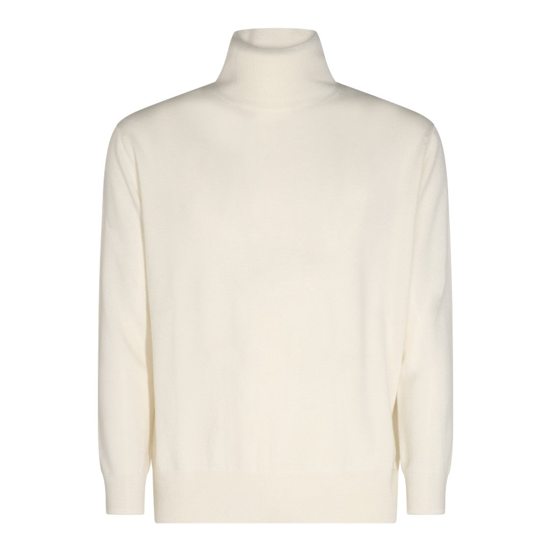 Malo Cream Cashmere Turtleneck Sweater With Ribbed Details
