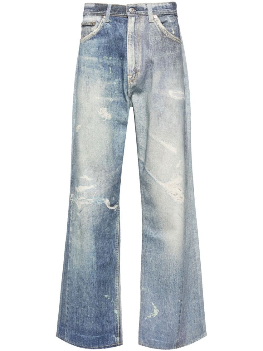 Our Legacy Blue Relaxed Wide-Leg Distressed Jeans