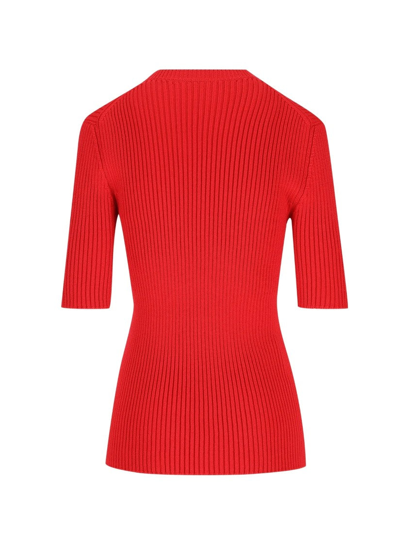 Prada Fitted Ribbed Top With Round Neckline And Subtle Branding