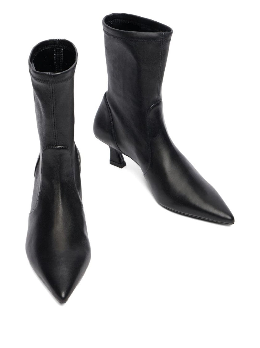 Stuart Weitzman Black Pointed Toe Sculpted Kitten Heel Boots