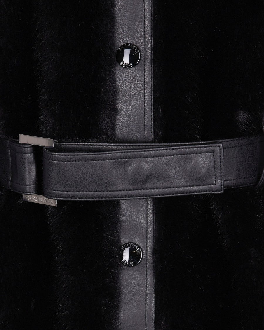 Patrizia Pepe Faux Fur Coat With Maxi Collar And Logo Buttons
