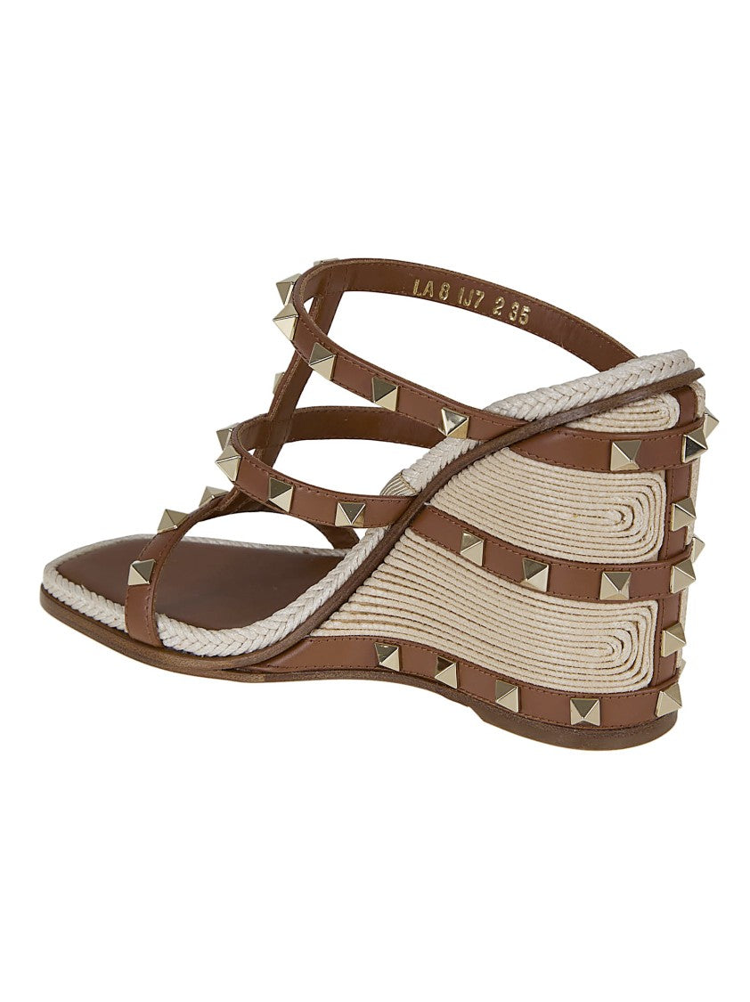 Valentino Garavani Studded Wedge Espadrilles With Cornely Embroidery And Platinum Accents