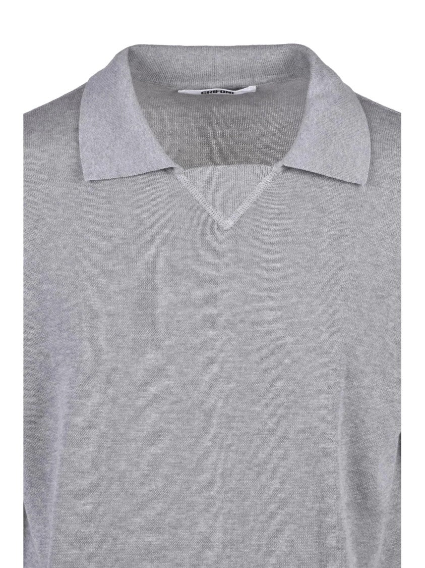 Grifoni Grey Cotton Knit Polo Shirt