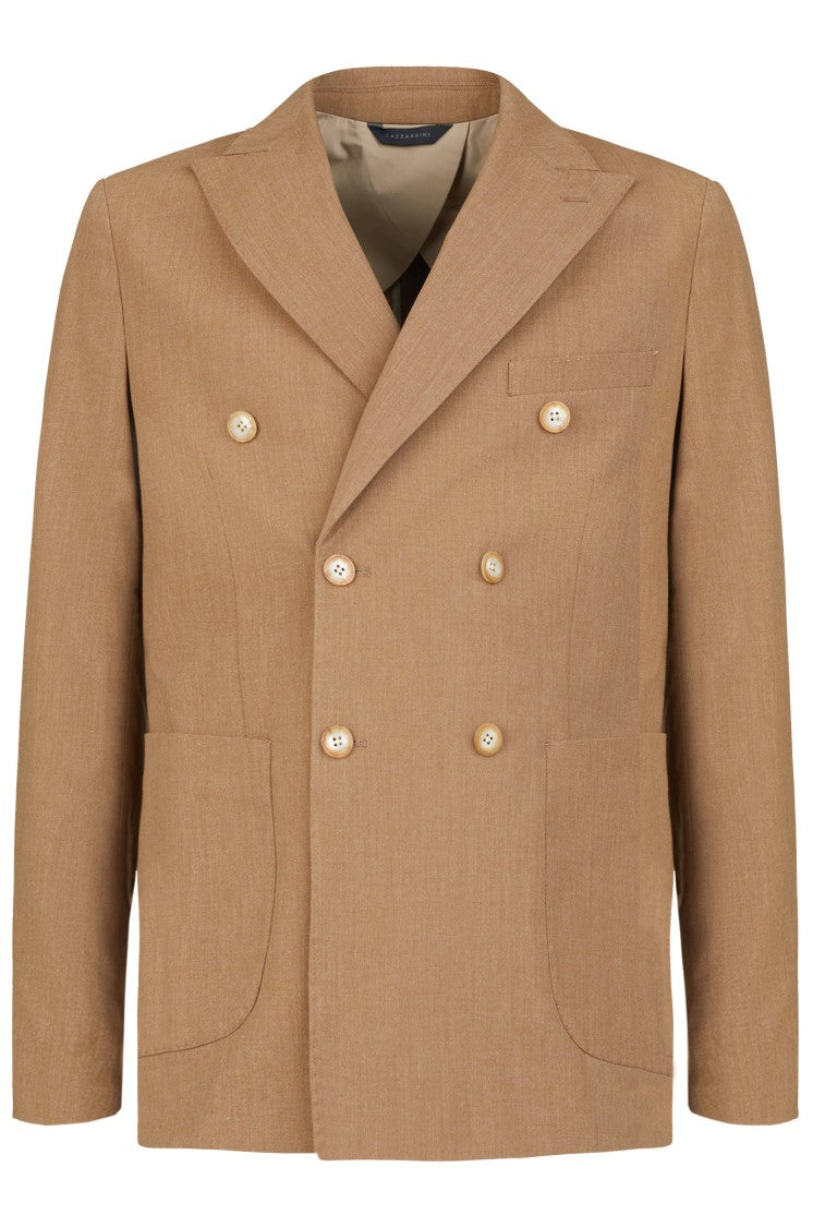 Gazzarrini X Michele Franzese Double-Breasted Tobacco Wool Blend Blazer