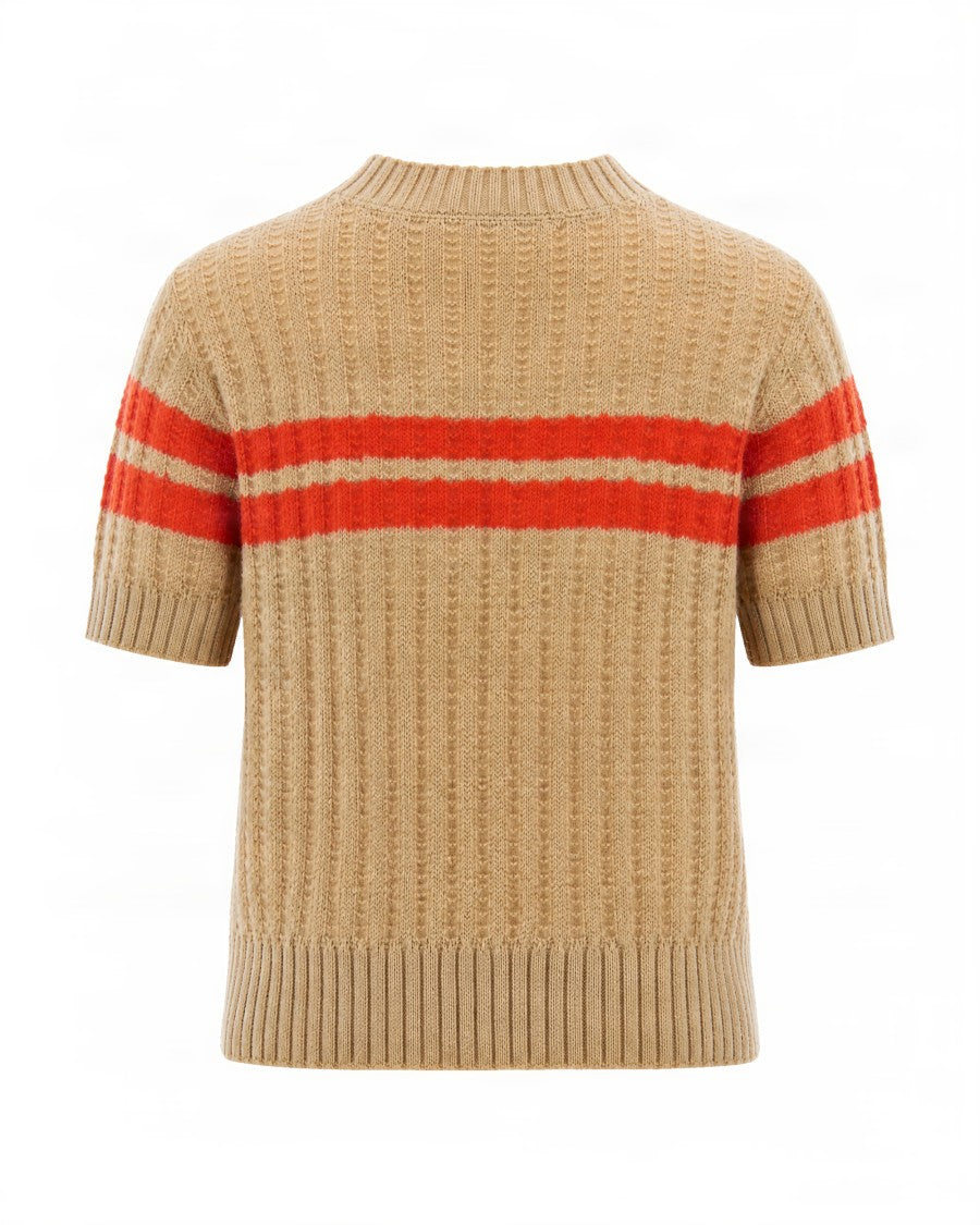 Patrizia Pepe Ribbed Knit Sweater With Horizontal Stripes And Crew Neckline