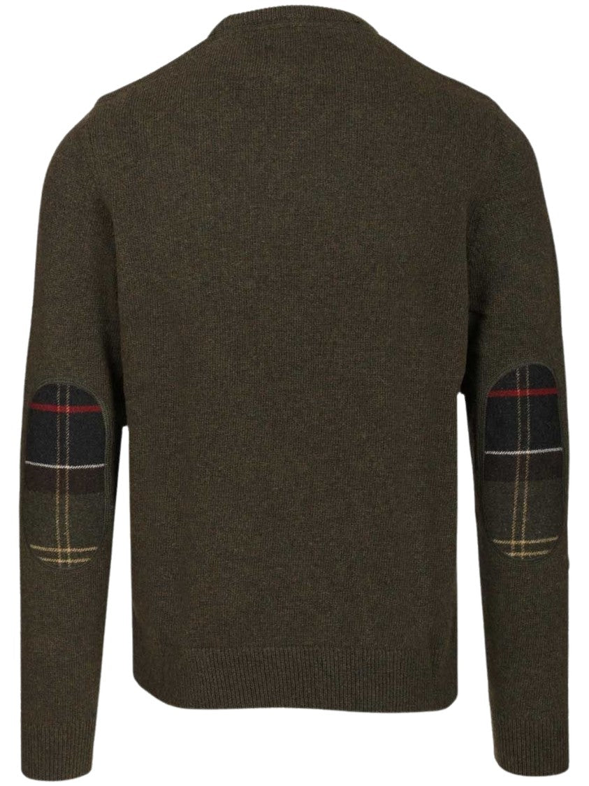 Barbour Checked-Panel Crewneck Jumper In Deep Olive Green