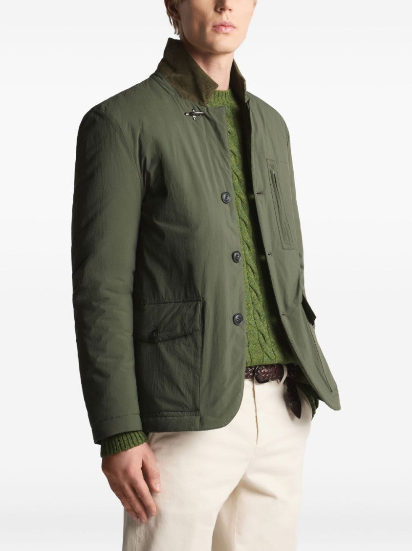 Fay Button-Up Green Coat With High Collar