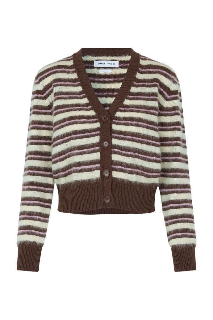 Samsoe Samsoe Striped Cropped Cardigan With V-Neck