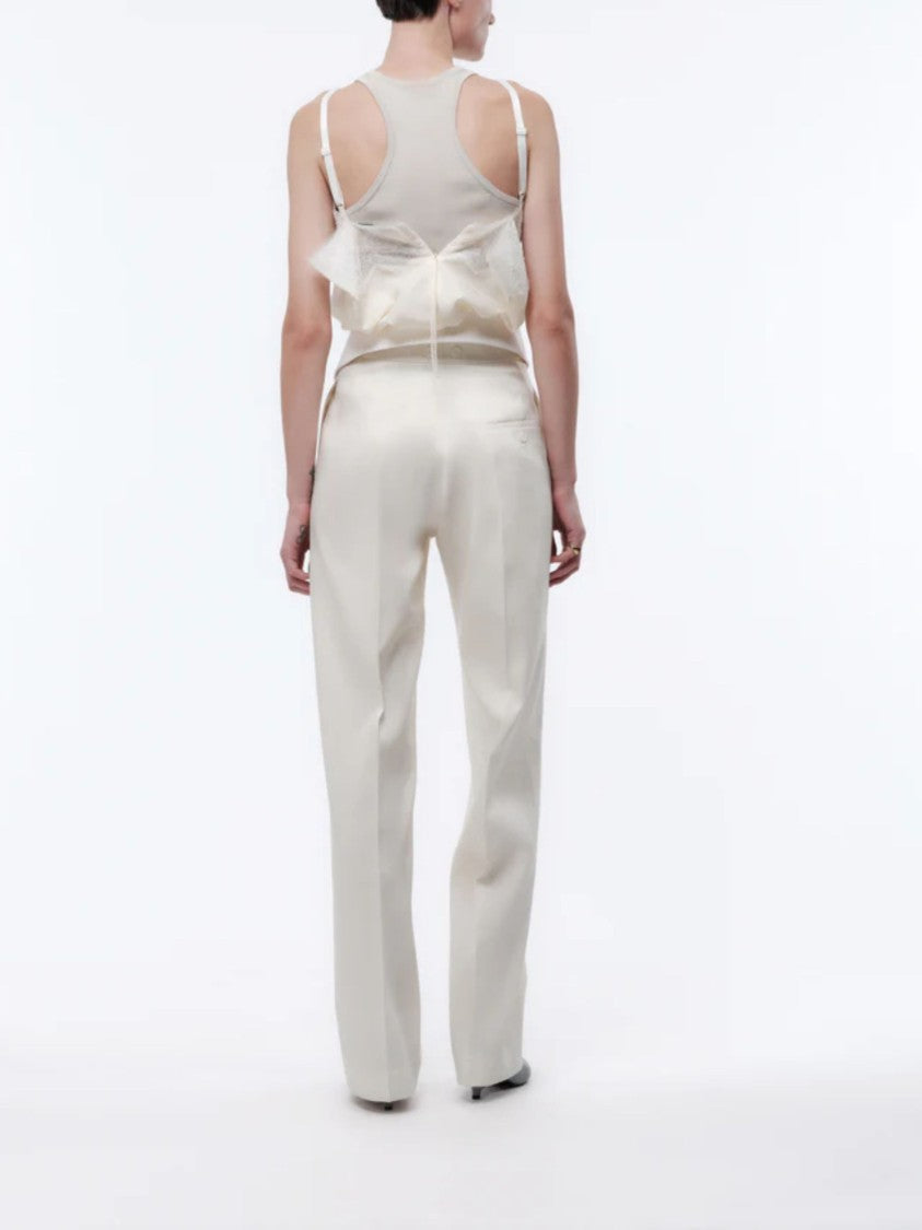 Carven White Chantilly Lace Silk Tank Top